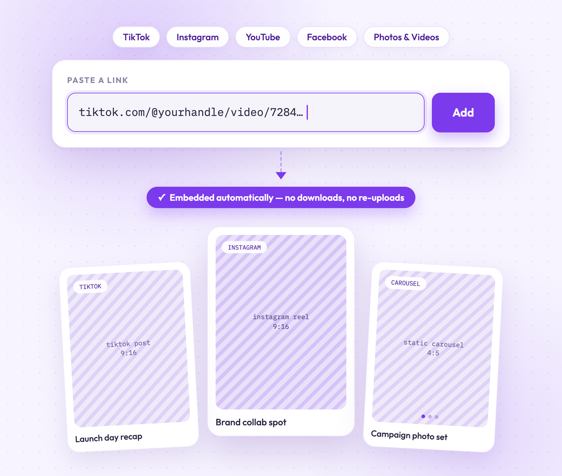 Embed content with social media post URLs