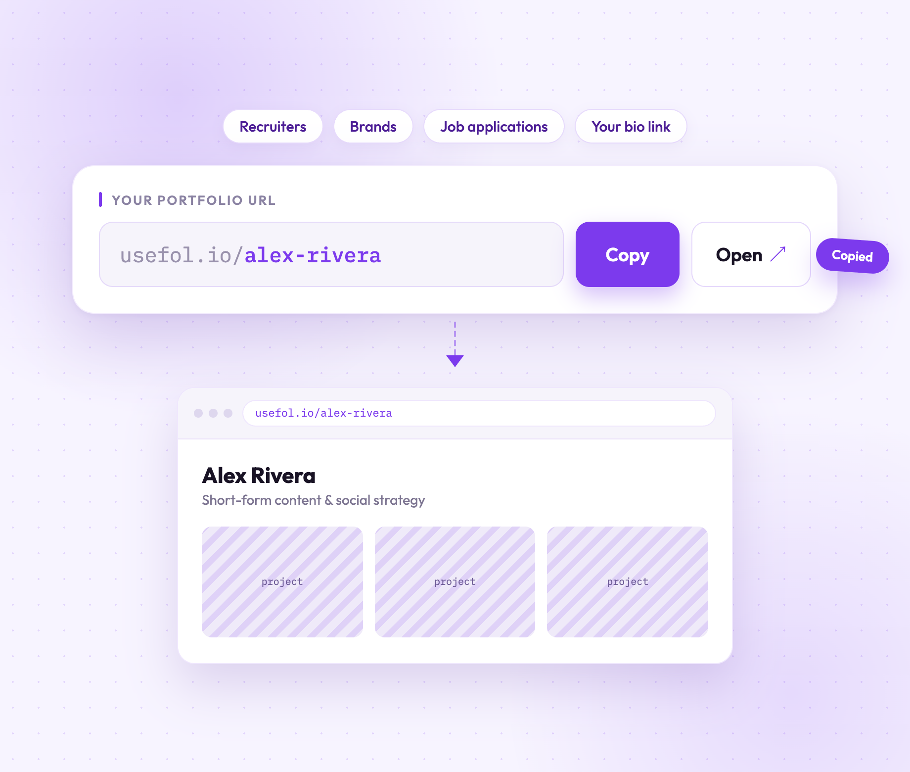 Share your custom link with recruiters and brands